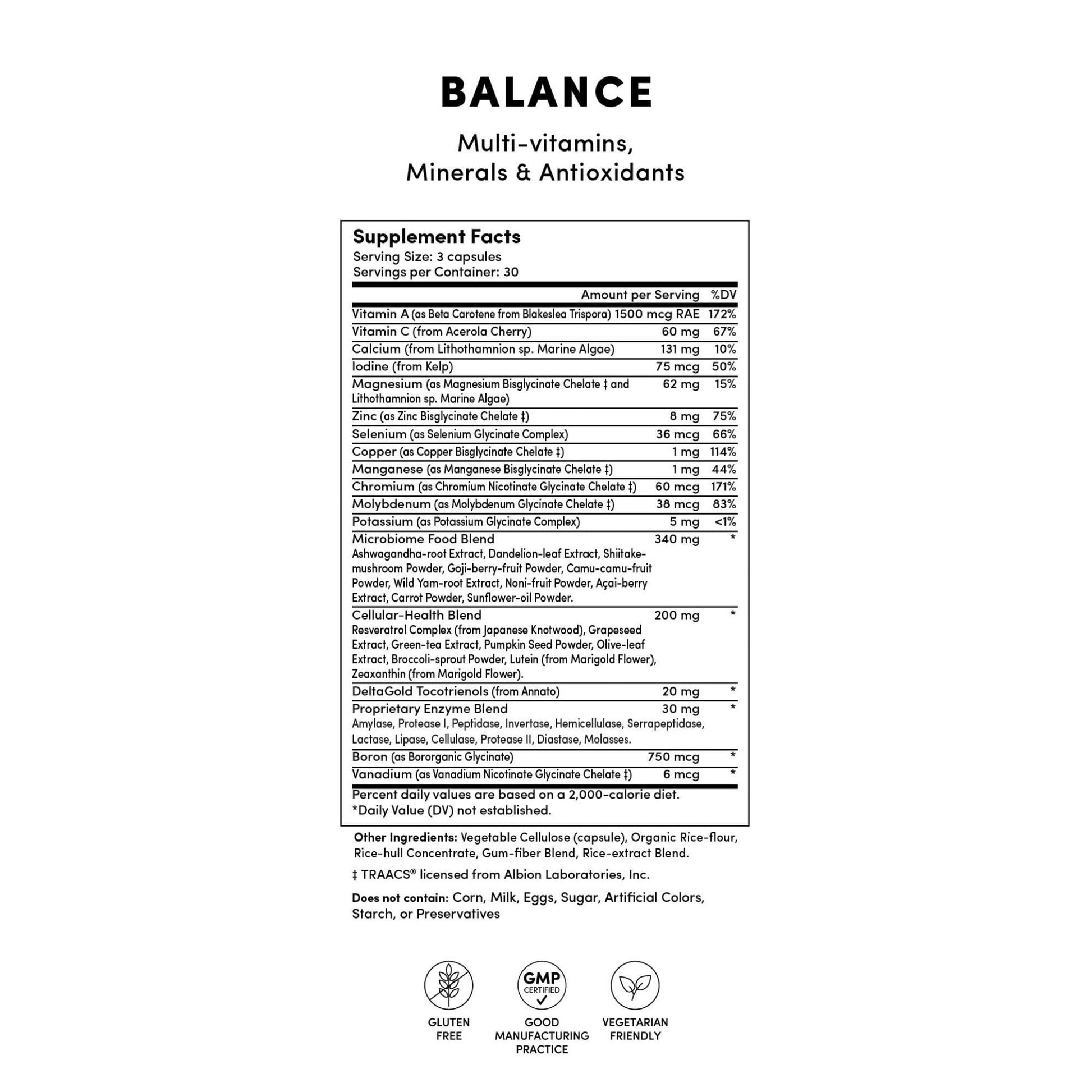 Tranont Balance | 90 Count | Multi-Mineral & Vitamin Capsules for Adults | Vitamin C, A, and E Magnesium, Zinc, Calcium, and Iodine | Boosts Immunity, Energy, and Digestion | Gluten Free, Vegetarian - dailyvitalstore