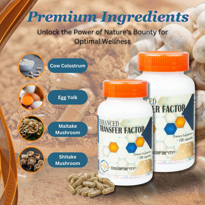 Transfer Factor Enhanced, 100 Natural Capsules, Immune Support - Transfer Factor Multi Immune from Cow Colostrum, Egg Yolk & Special Blend of Mushrooms - dailyvitalstore