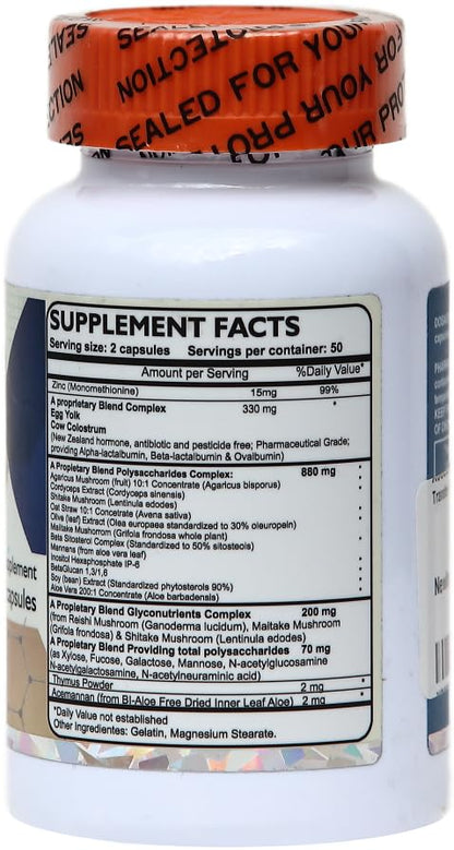 Transfer Factor Enhanced, 100 Natural Capsules, Immune Support - Transfer Factor Multi Immune from Cow Colostrum, Egg Yolk & Special Blend of Mushrooms - dailyvitalstore