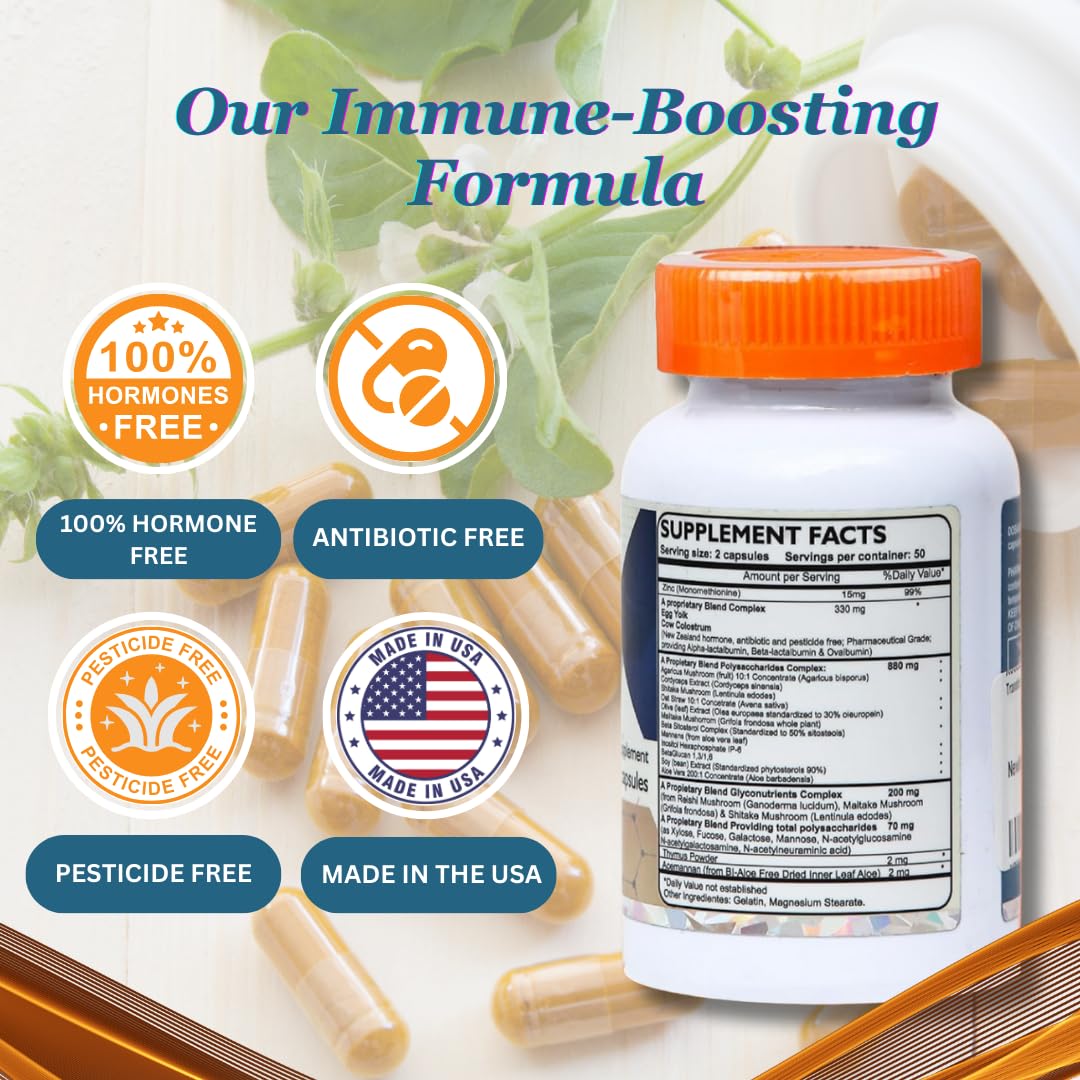 Transfer Factor Enhanced, 100 Natural Capsules, Immune Support - Transfer Factor Multi Immune from Cow Colostrum, Egg Yolk & Special Blend of Mushrooms - dailyvitalstore