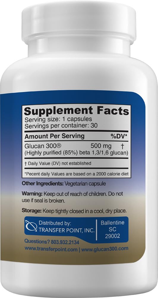 Transfer Point Immune Support Supplement Highly Purified Beta Glucan 500 mg per Capsule (b-glucan Fiber) (Pack of 1) - dailyvitalstore