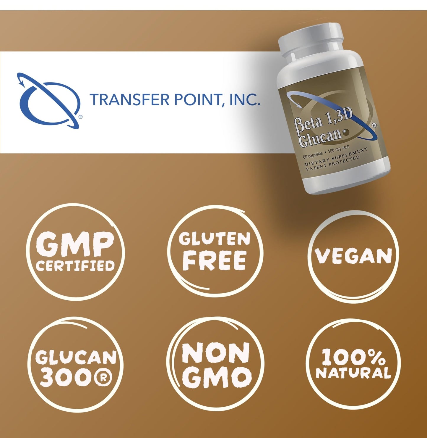 Transfer Point Yeast-Derived Beta 1,3D Glucan (1,3/1,6 B-Glucans) 200mg, Minimum 85% Beta Glucan Content, Non-GMO, Vegetarian, All-Natural Immune Support, 60 Capsules - dailyvitalstore