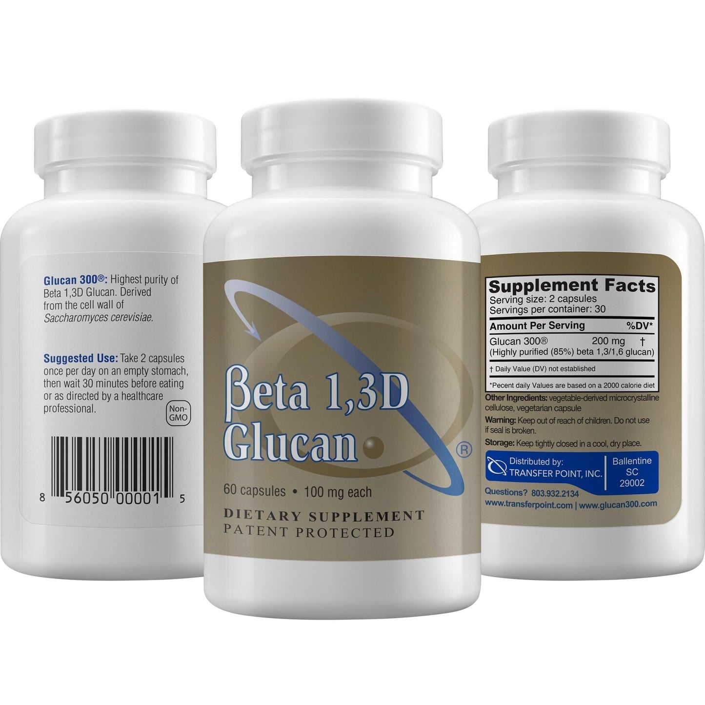 Transfer Point Yeast-Derived Beta 1,3D Glucan (1,3/1,6 B-Glucans) 200mg, Minimum 85% Beta Glucan Content, Non-GMO, Vegetarian, All-Natural Immune Support, 60 Capsules - dailyvitalstore