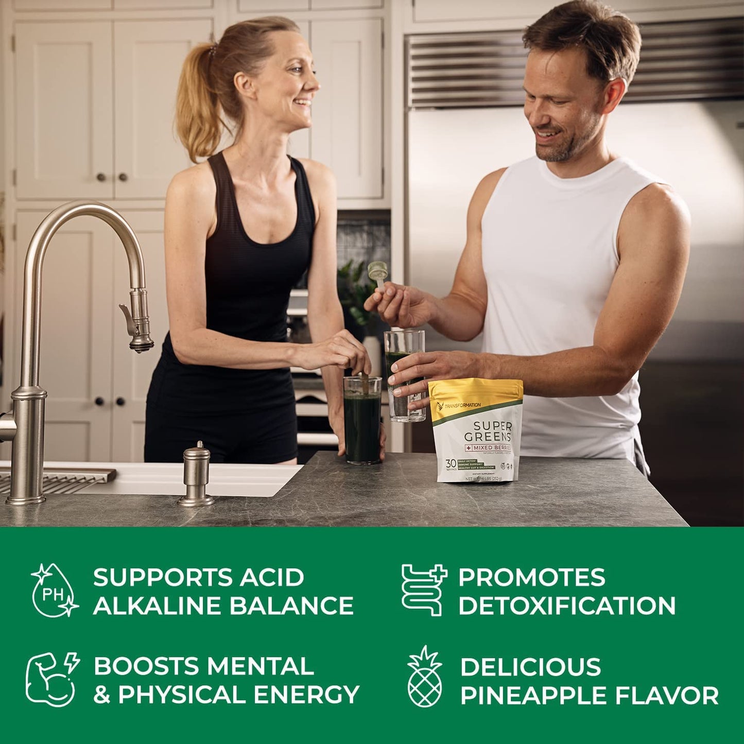 Transformation Super Greens Superfood Green Juice Powder - Immune & Energy Support | Natural Ingredients | Detoxifying & Alkalizing Minerals - Spirulina, Chlorella, Wheatgrass, Spinach, Alfalfa - dailyvitalstore