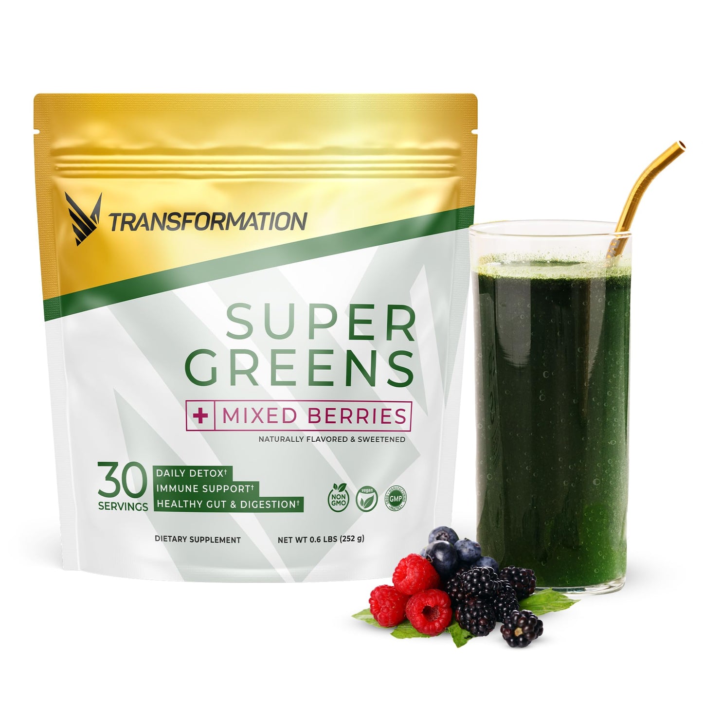 Transformation Super Greens Superfood Green Juice Powder - Immune & Energy Support | Natural Ingredients | Detoxifying & Alkalizing Minerals - Spirulina, Chlorella, Wheatgrass, Spinach, Alfalfa - dailyvitalstore