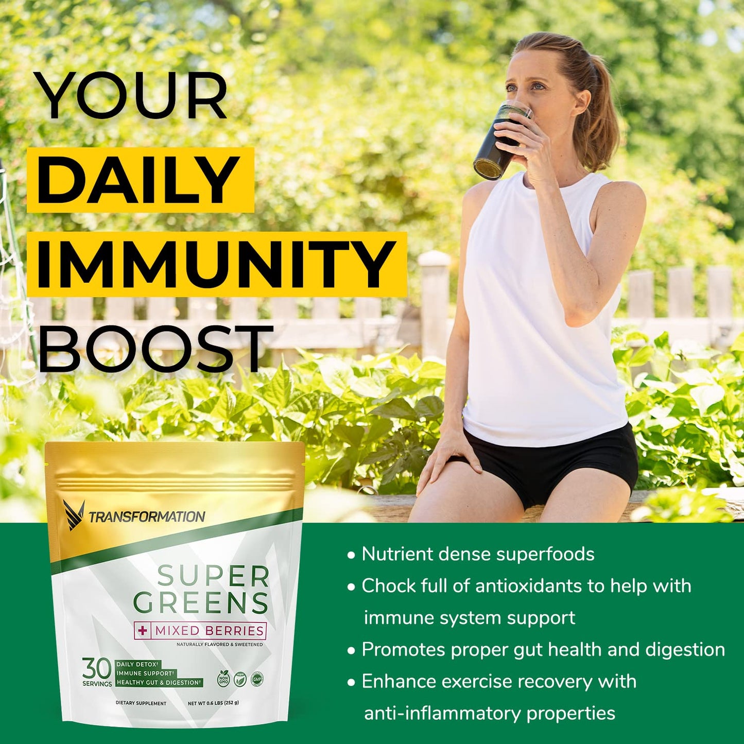 Transformation Super Greens Superfood Powder & Performance Insulated Shaker Bottle | Immune & Energy Support | Made with Natural Ingredients | Detoxifying & Alkalizing Minerals - dailyvitalstore