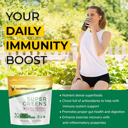Transformation Super Greens Superfood Powder & Performance Insulated Shaker Bottle | Immune & Energy Support | Made with Natural Ingredients | Detoxifying & Alkalizing Minerals - dailyvitalstore