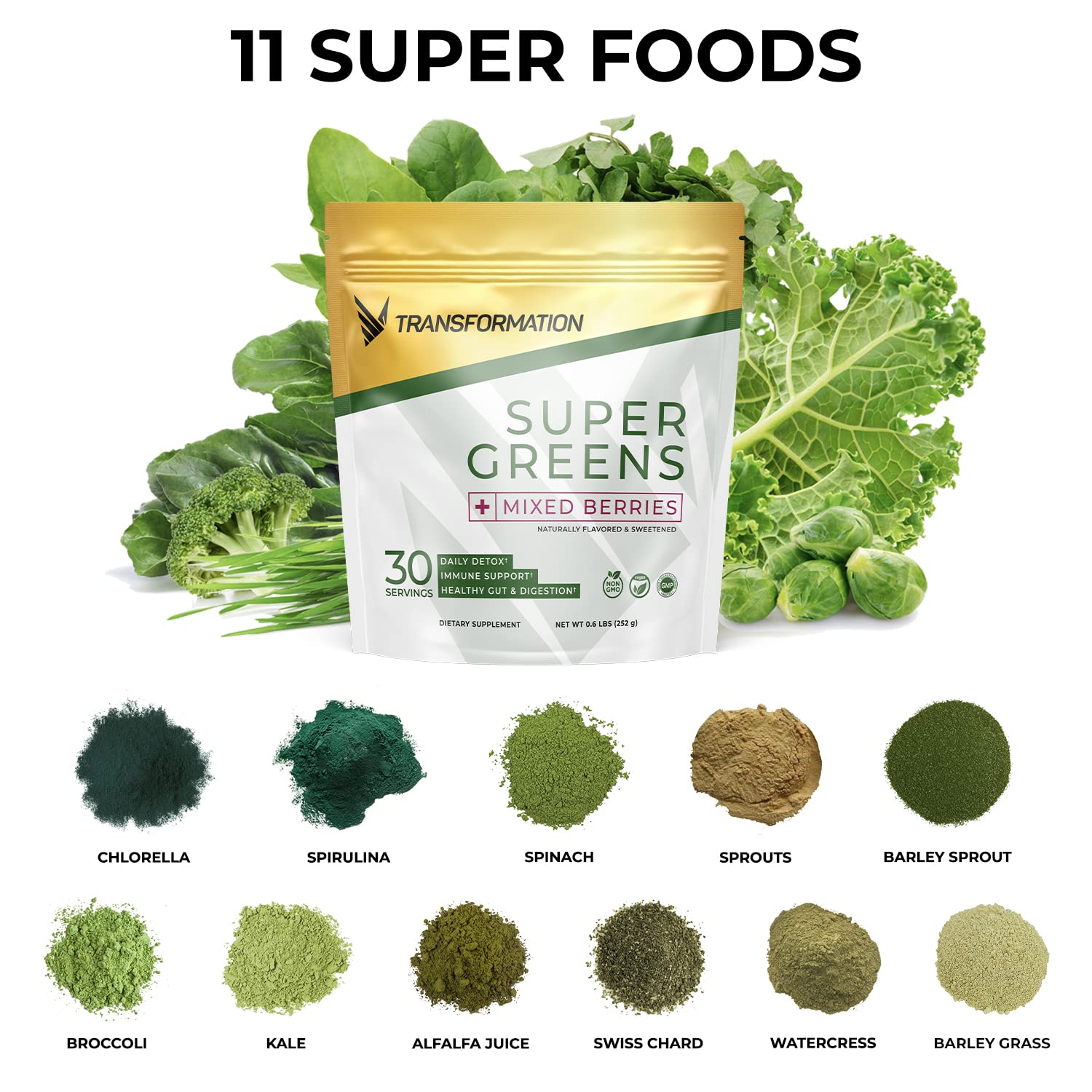 Transformation Super Greens Superfood Powder & Performance Insulated Shaker Bottle | Immune & Energy Support | Made with Natural Ingredients | Detoxifying & Alkalizing Minerals - dailyvitalstore