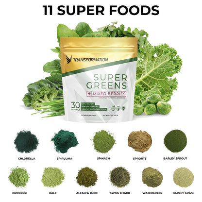 Transformation Super Greens Superfood Powder & Performance Insulated Shaker Bottle | Immune & Energy Support | Made with Natural Ingredients | Detoxifying & Alkalizing Minerals - dailyvitalstore