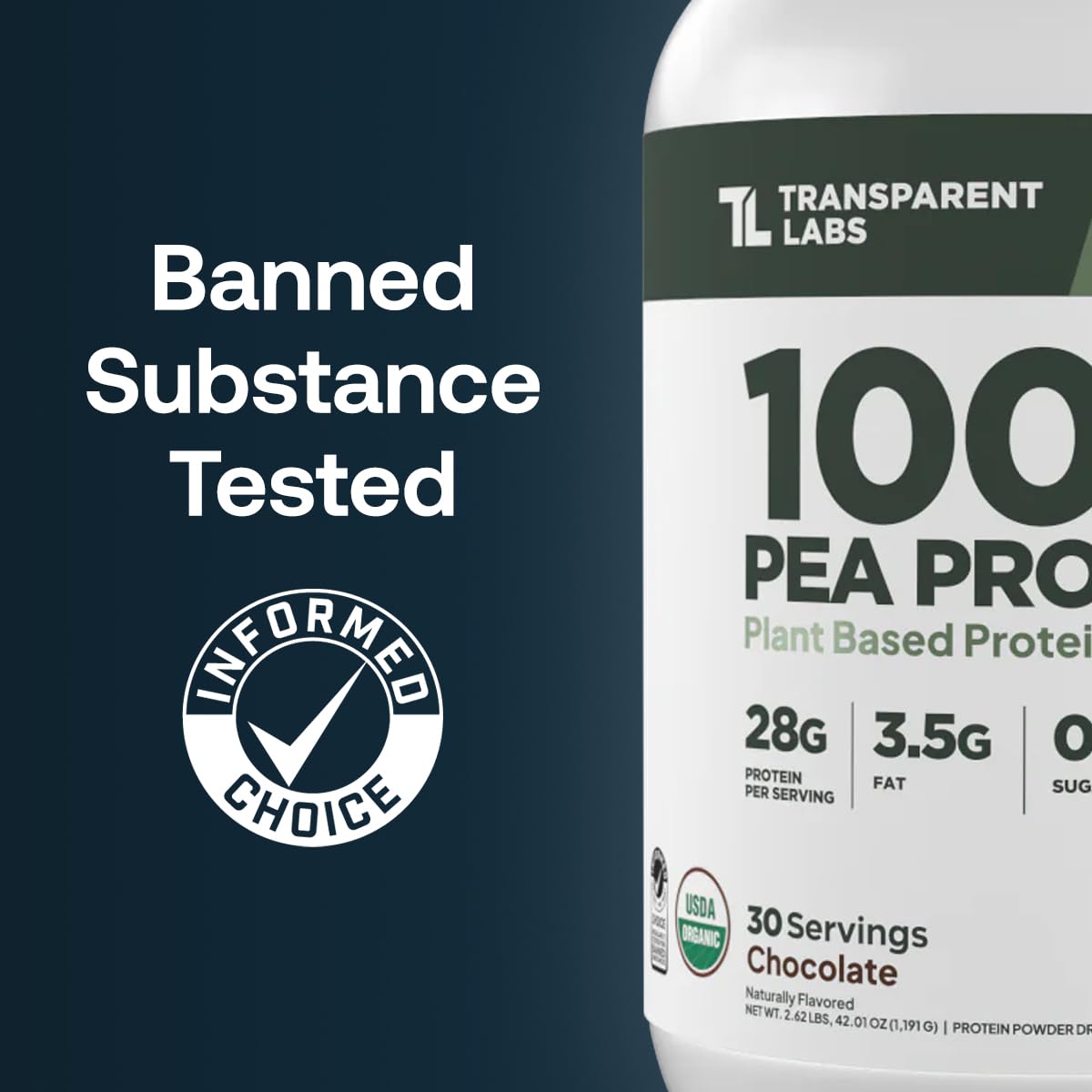 Transparent Labs 100% Pea Protein Powder - 28g Organic Plant Protein per Serving, Clean Pea Isolate Powder, USDA Organic, Vegan, Gluten-Free, Sugar-Free, Non-GMO - 30 Servings, Chocolate - dailyvitalstore