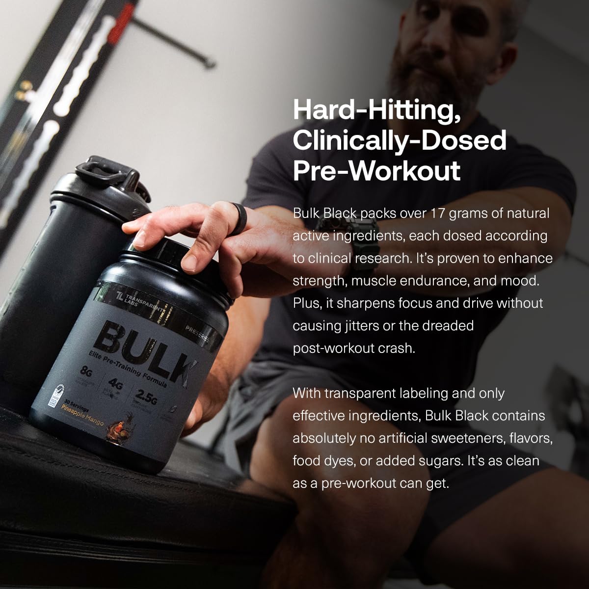 Transparent Labs Bulk Black Pre Workout - Clinically Dosed, Sugar Free Preworkout for Men and Women with Beta Alanine Powder, Citrulline Malate - dailyvitalstore