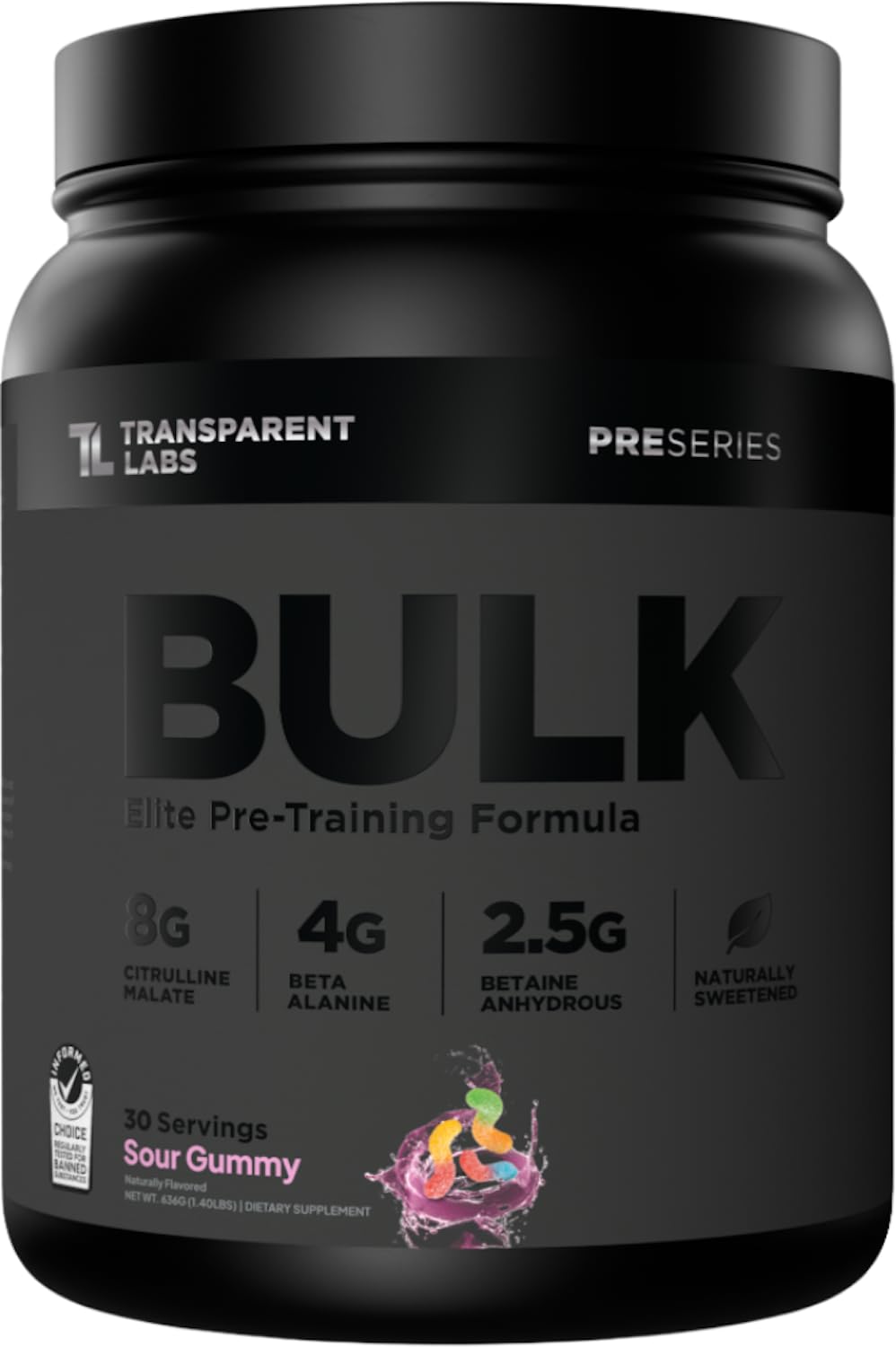 Transparent Labs Bulk Black Pre Workout - Clinically Dosed, Sugar Free Preworkout for Men and Women with Beta Alanine Powder, Citrulline Malate - dailyvitalstore