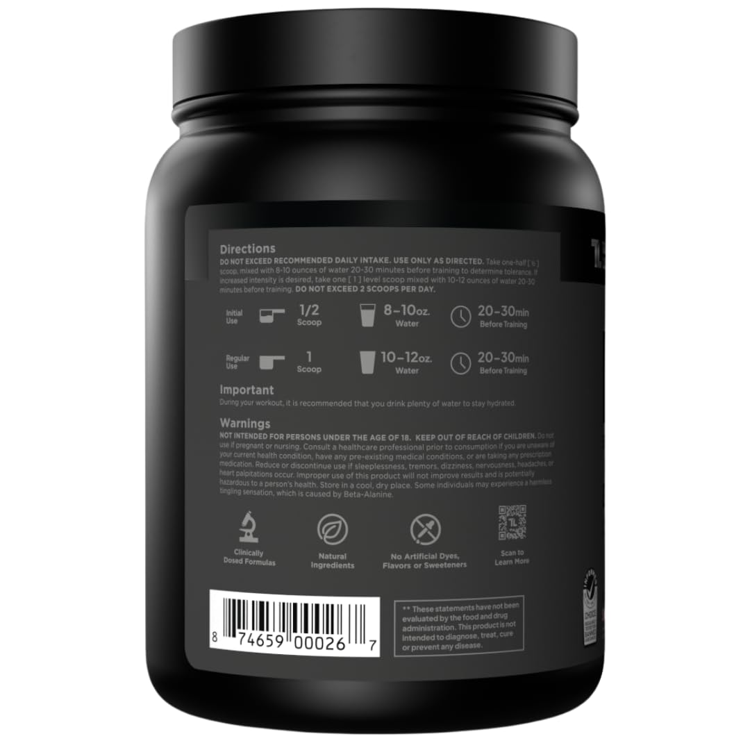 Transparent Labs Bulk Black Pre Workout - Clinically Dosed, Sugar Free Preworkout for Men and Women with Beta Alanine Powder, Citrulline Malate - dailyvitalstore