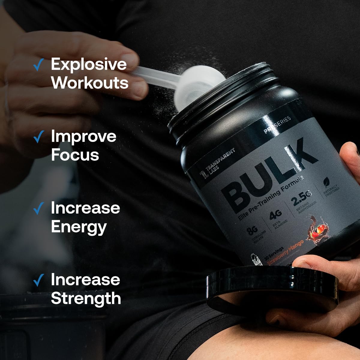 Transparent Labs Bulk Black Pre Workout - Clinically Dosed, Sugar Free Preworkout for Men and Women with Beta Alanine Powder, Citrulline Malate - dailyvitalstore