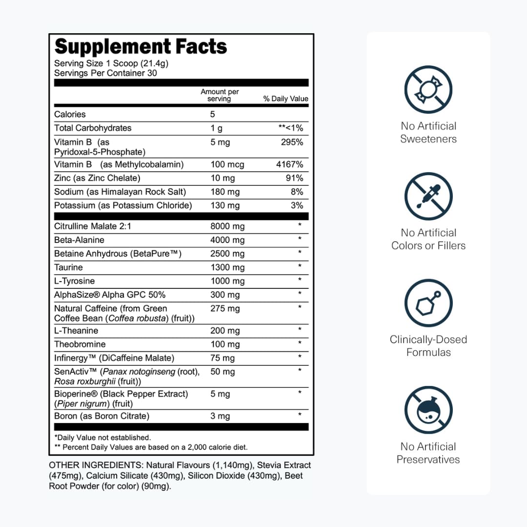 Transparent Labs Bulk Black Pre Workout - Clinically Dosed, Sugar Free Preworkout for Men and Women with Beta Alanine Powder, Citrulline Malate - dailyvitalstore