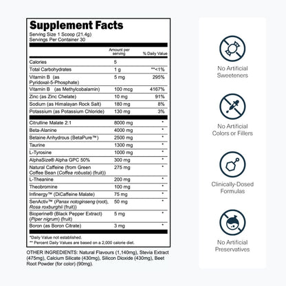 Transparent Labs Bulk Black Pre Workout - Clinically Dosed, Sugar Free Preworkout for Men and Women with Beta Alanine Powder, Citrulline Malate - dailyvitalstore
