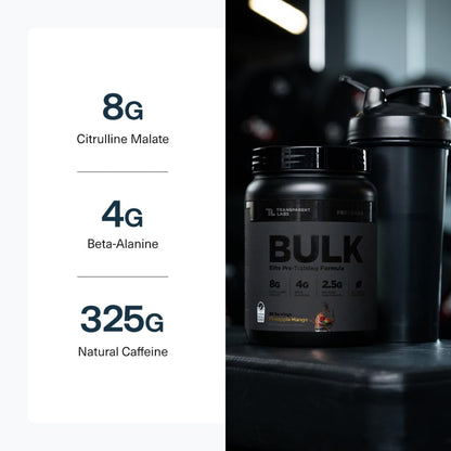 Transparent Labs Bulk Black Pre Workout - Clinically Dosed, Sugar Free Preworkout for Men and Women with Beta Alanine Powder, Citrulline Malate - dailyvitalstore