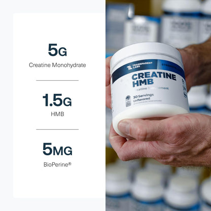 Transparent Labs Creatine HMB - Creatine Monohydrate Powder with HMB for Muscle Growth, Increased Strength, Enhanced Energy Output, and Improved Athletic Performance - dailyvitalstore