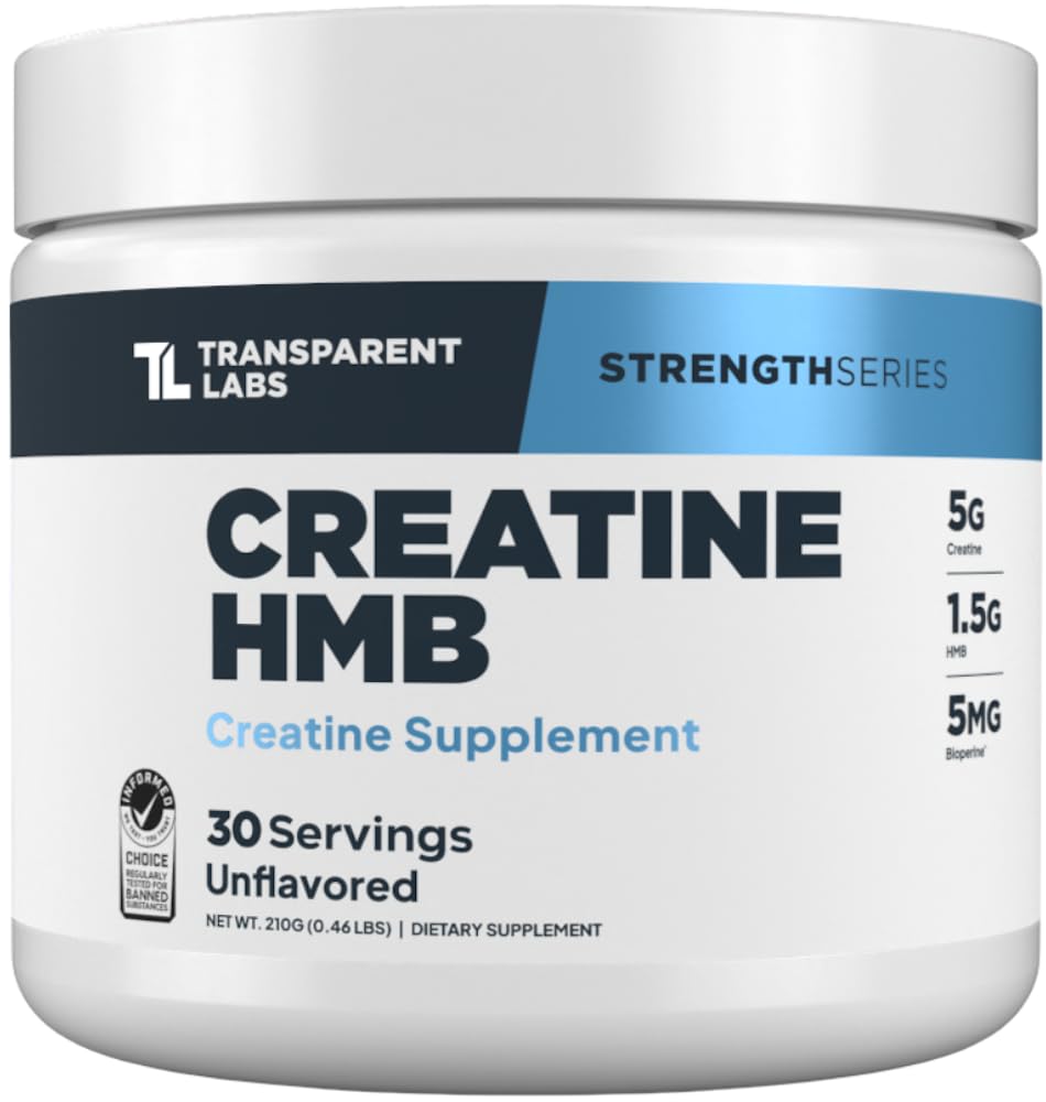 Transparent Labs Creatine HMB - Creatine Monohydrate Powder with HMB for Muscle Growth, Increased Strength, Enhanced Energy Output, and Improved Athletic Performance - 30 Servings, Unflavored - dailyvitalstore