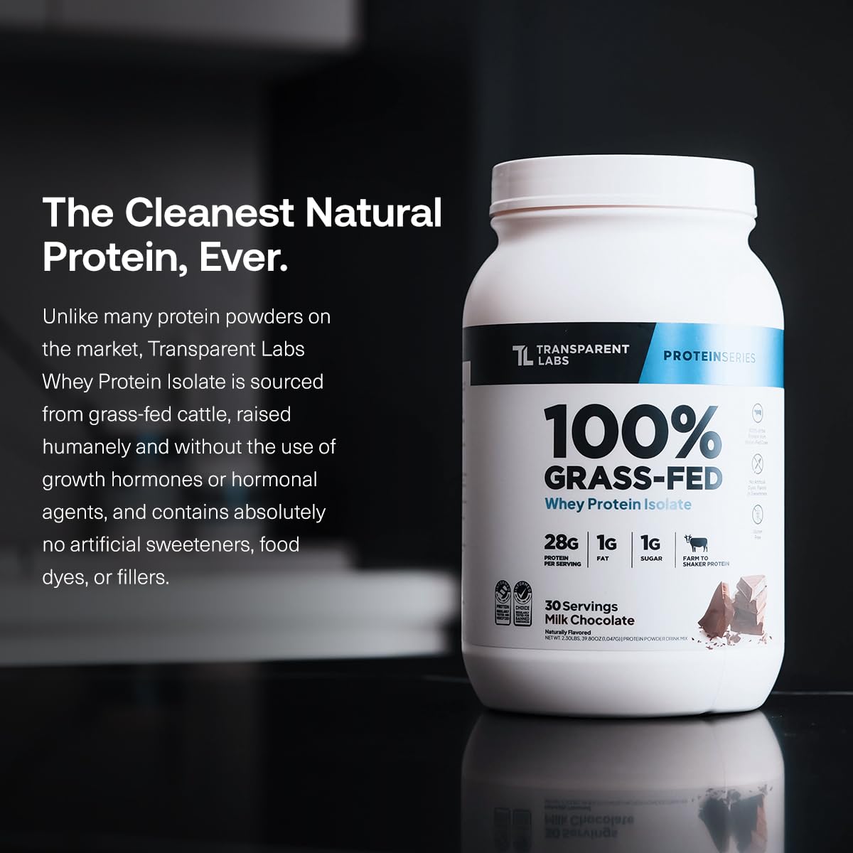 Transparent Labs Grass-Fed Whey Protein Isolate - Natural Flavor, Gluten Free Whey Protein Powder w/ 28g of Protein per Serving - dailyvitalstore