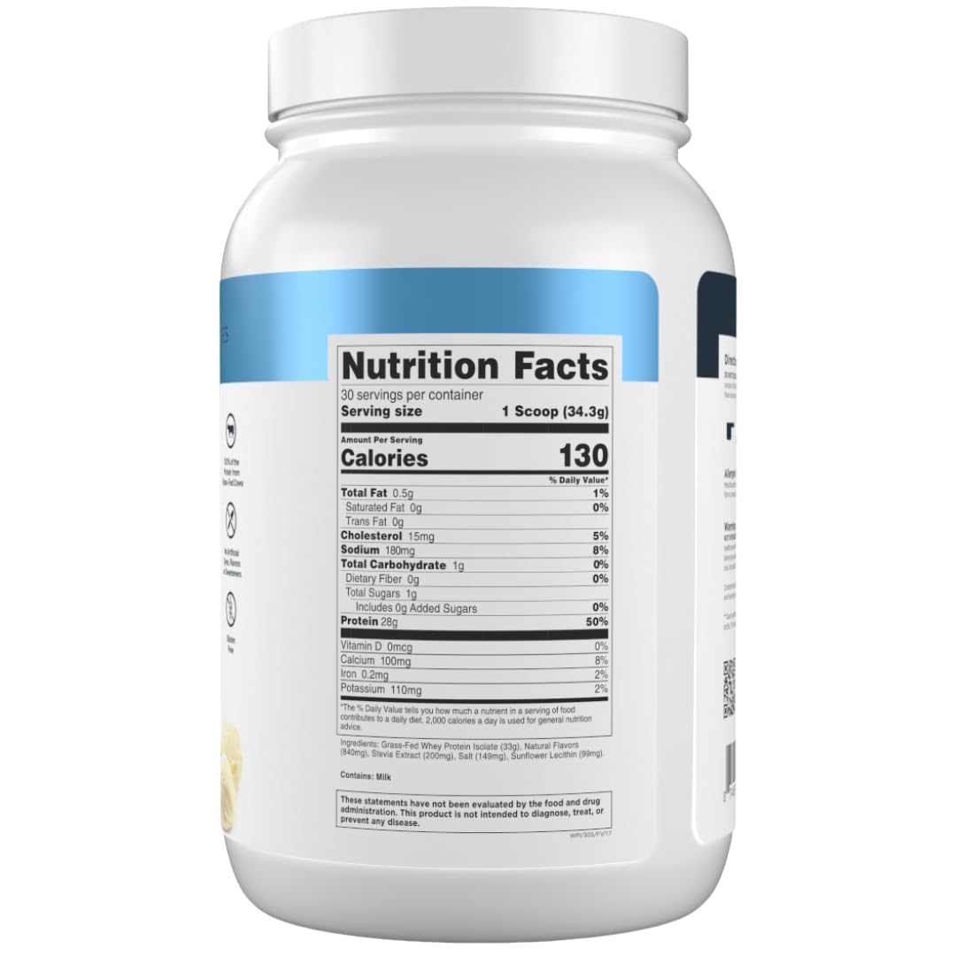 Transparent Labs Grass-Fed Whey Protein Isolate - Naturally Flavored, Gluten Free Whey Protein Powder with 28g of Protein per Serving & 9 Amino Acids - 30 Servings, French Vanilla - dailyvitalstore