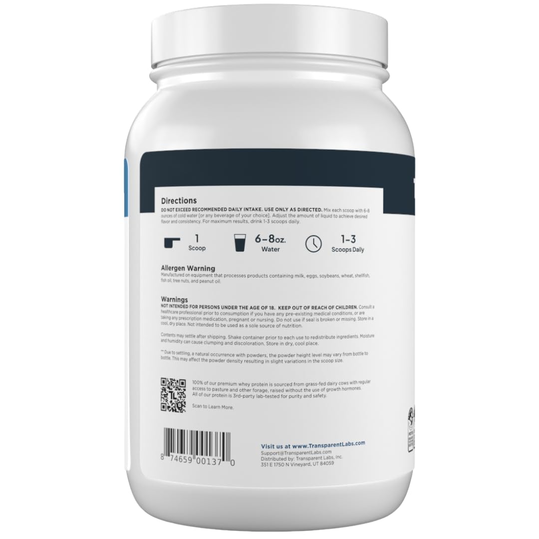 Transparent Labs Grass-Fed Whey Protein Isolate - Naturally Flavored, Gluten Free Whey Protein Powder with 28g of Protein per Serving & 9 Amino Acids - 30 Servings, French Vanilla - dailyvitalstore
