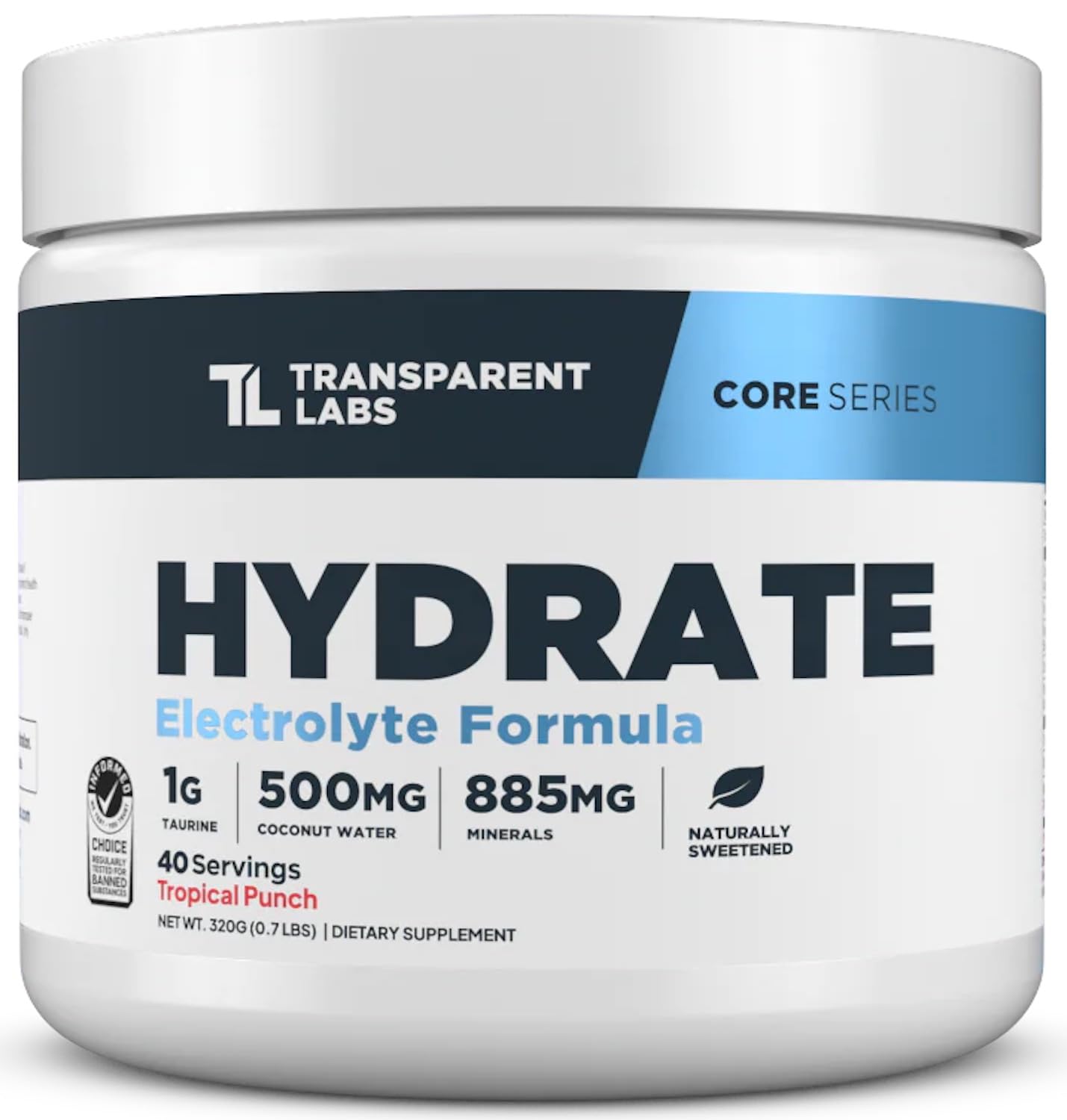 Transparent Labs Hydrate Naturally Sweetened Electrolytes Powder - Hydration Powder Electrolytes with Coconut Water, Calcium, Taurine, & Potassium - dailyvitalstore