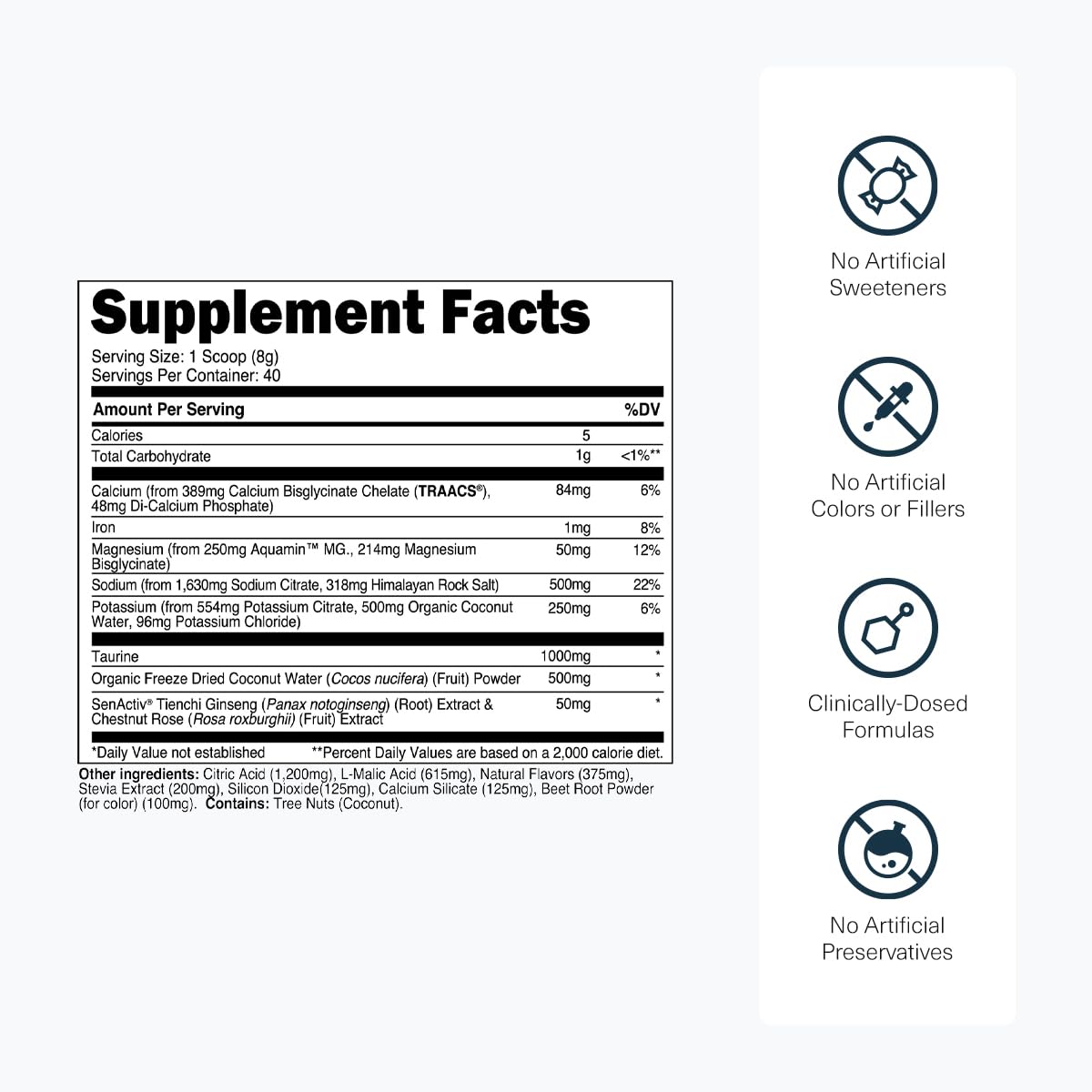 Transparent Labs Hydrate Naturally Sweetened Electrolytes Powder - Hydration Powder Electrolytes with Coconut Water, Calcium, Taurine, & Potassium - dailyvitalstore