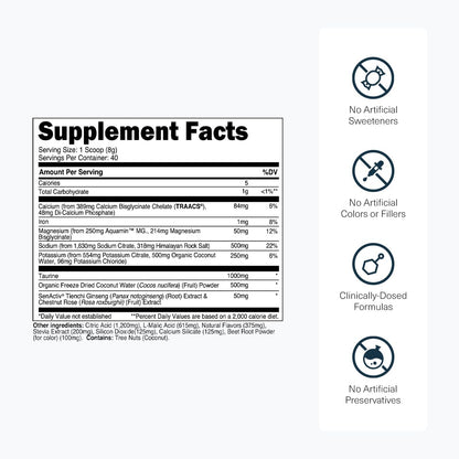 Transparent Labs Hydrate Naturally Sweetened Electrolytes Powder - Hydration Powder Electrolytes with Coconut Water, Calcium, Taurine, & Potassium - dailyvitalstore