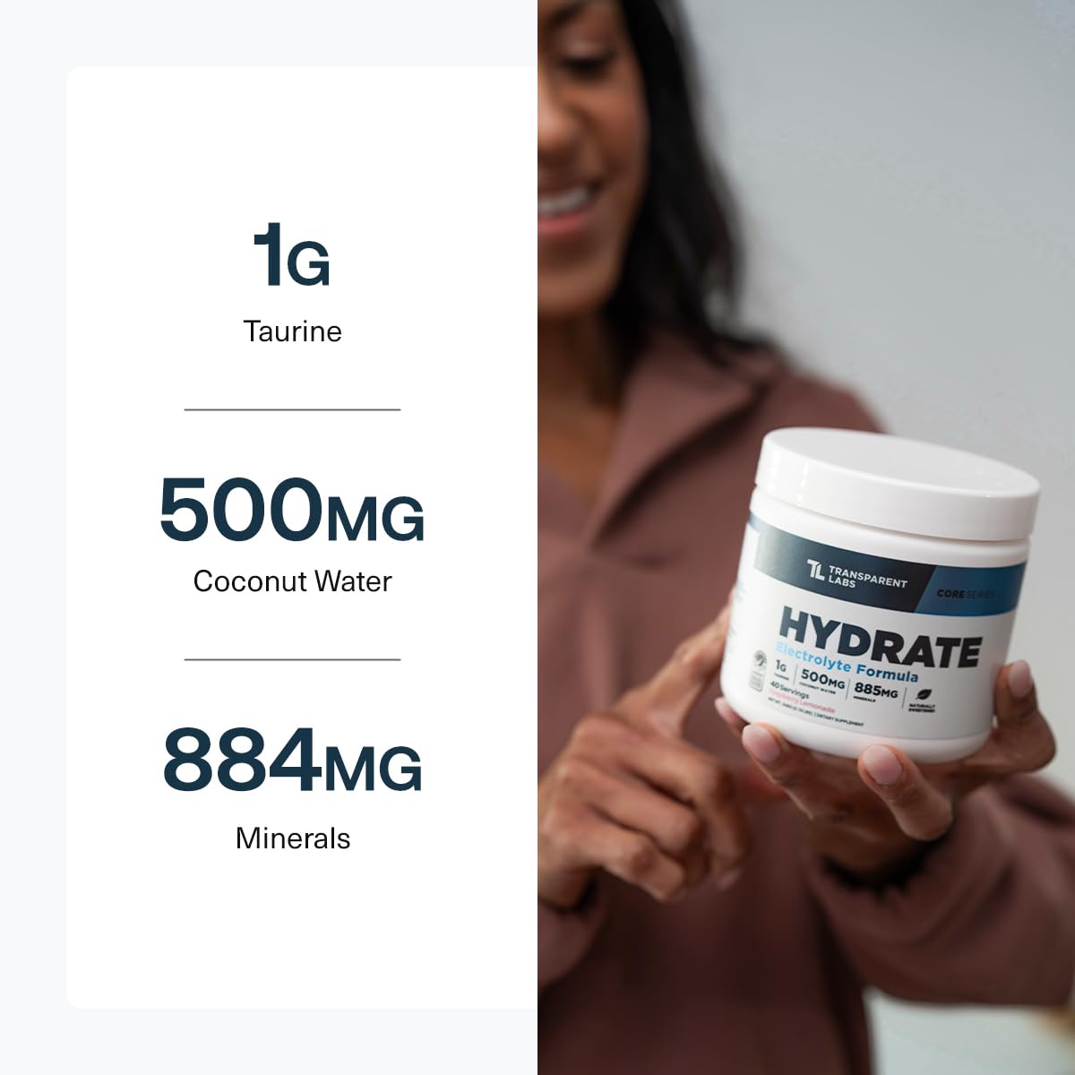 Transparent Labs Hydrate Naturally Sweetened Electrolytes Powder - Hydration Powder Electrolytes with Coconut Water, Calcium, Taurine, & Potassium - dailyvitalstore