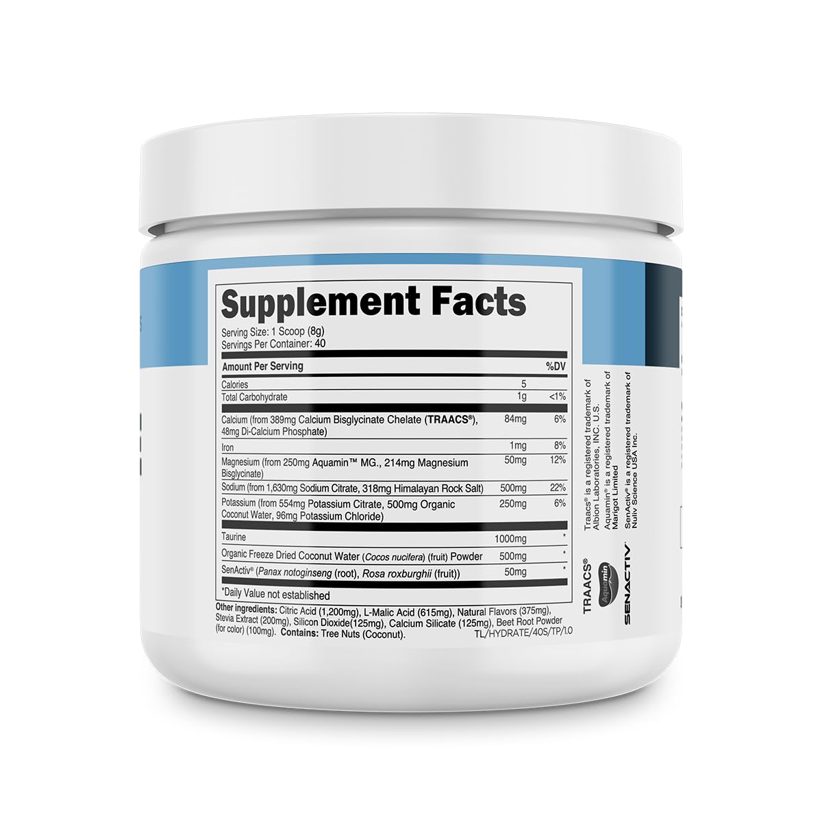 Transparent Labs Hydrate Naturally Sweetened Electrolytes Powder - Hydration Powder Electrolytes with Coconut Water, Calcium, Taurine, & Potassium - dailyvitalstore