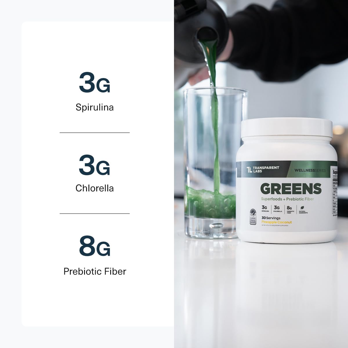 Transparent Labs Prebiotic Greens - Superfood Powder & Antioxidants Supplement with Organic Spirulina, Chloerra, Acacia, & Green Banana Powder - 30 Servings, Unflavored - dailyvitalstore