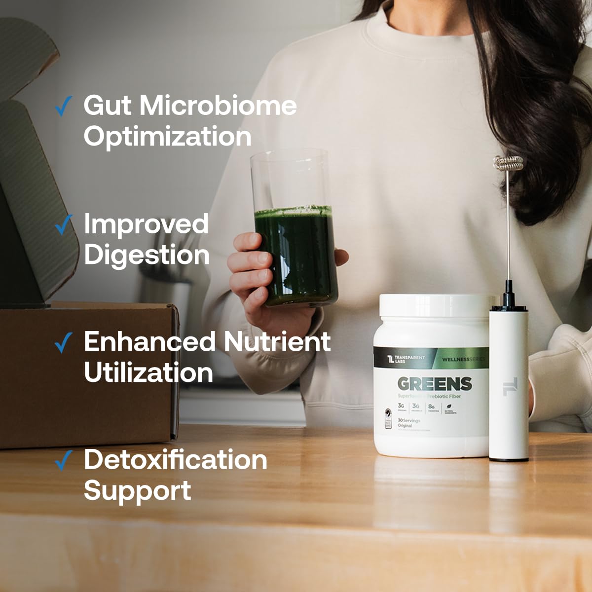 Transparent Labs Prebiotic Greens - Superfood Powder & Antioxidants Supplement with Organic Spirulina, Chloerra, Acacia, & Green Banana Powder - 30 Servings, Unflavored - dailyvitalstore