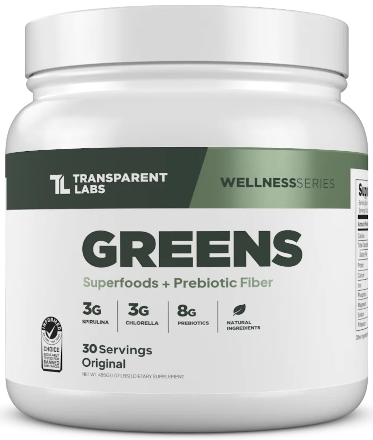 Transparent Labs Prebiotic Greens - Superfood Powder & Antioxidants Supplement with Organic Spirulina, Chloerra, Acacia, & Green Banana Powder - 30 Servings, Unflavored - dailyvitalstore