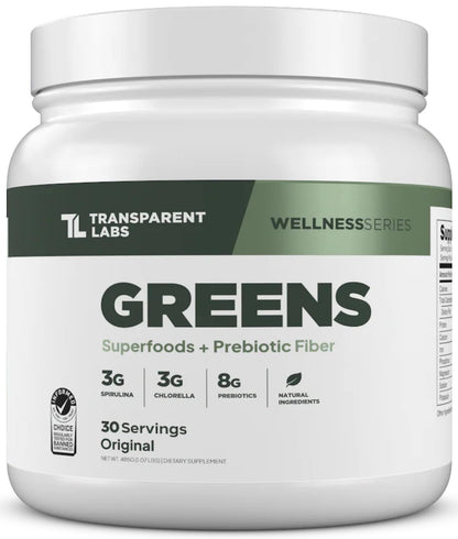 Transparent Labs Prebiotic Greens - Superfood Powder & Antioxidants Supplement with Organic Spirulina, Chloerra, Acacia, & Green Banana Powder - 30 Servings, Unflavored - dailyvitalstore