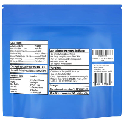 TravelPakRx Travel Essentials Medicine Kit - TSA-Approved Over-The-Counter Individual Medicine Packets, for Travel, Cruises, Camping, Created by Pharmacist - dailyvitalstore