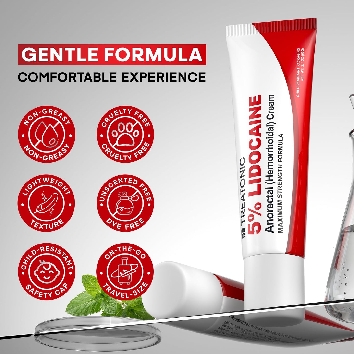Treatonic 5% Lidocaine Numbing Cream: Lidocaine Cream for Pain Relief, Itching, Burning, Soreness, Hemorrhoid - Maximum Strength Topical Numb Cream - Fast Acting & Long Lasting Numbing Cream- 2.1 oz - dailyvitalstore