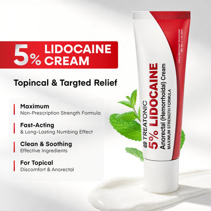 Treatonic 5% Lidocaine Numbing Cream: Lidocaine Cream for Pain Relief, Itching, Burning, Soreness, Hemorrhoid - Maximum Strength Topical Numb Cream - Fast Acting & Long Lasting Numbing Cream- 2.1 oz - dailyvitalstore