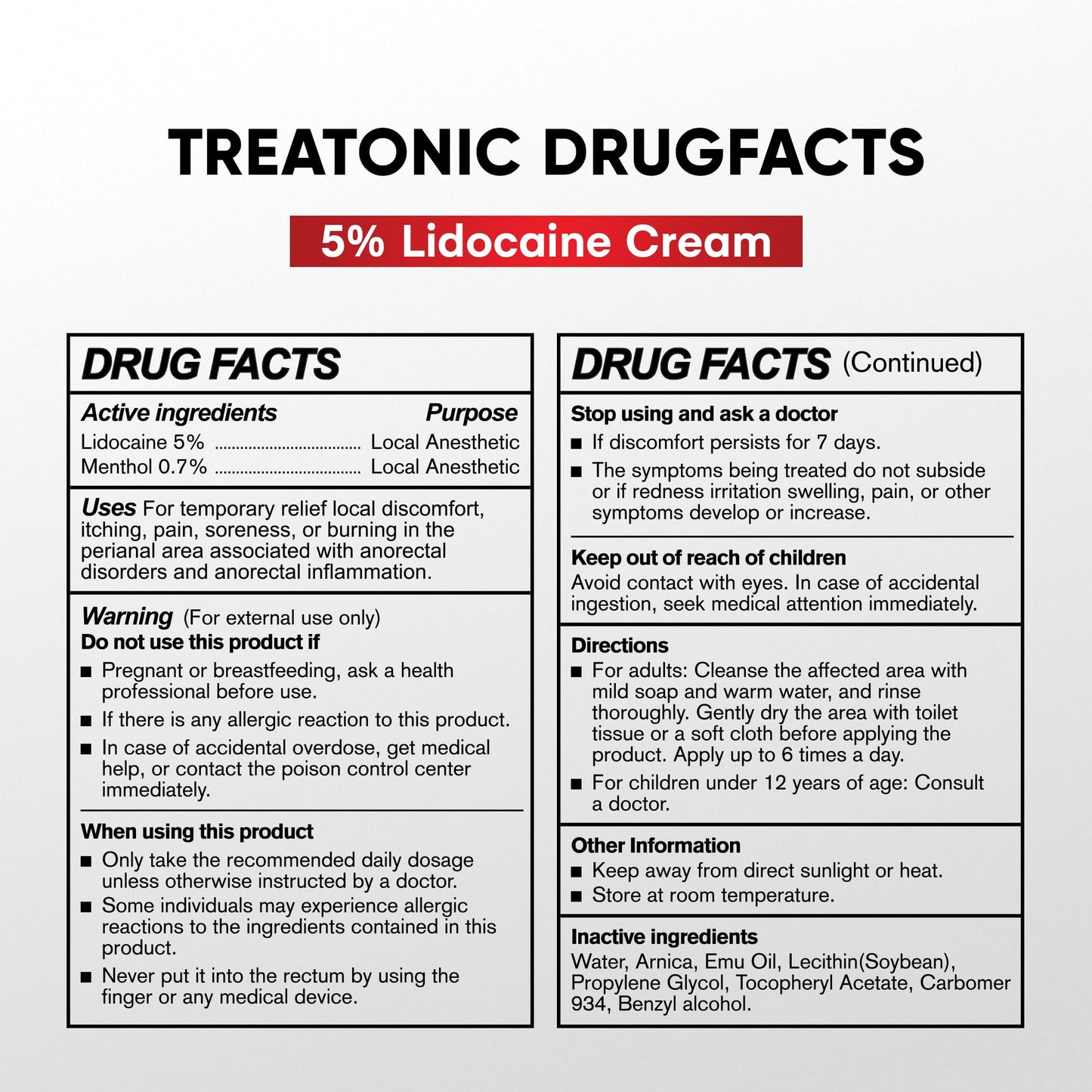 Treatonic 5% Lidocaine Numbing Cream: Lidocaine Cream for Pain Relief, Itching, Burning, Soreness, Hemorrhoid - Maximum Strength Topical Numb Cream - Fast Acting & Long Lasting Numbing Cream - 4.2 oz - dailyvitalstore