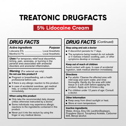 Treatonic 5% Lidocaine Numbing Cream: Lidocaine Cream for Pain Relief, Itching, Burning, Soreness, Hemorrhoid - Maximum Strength Topical Numb Cream - Fast Acting & Long Lasting Numbing Cream- 2.1 oz - dailyvitalstore