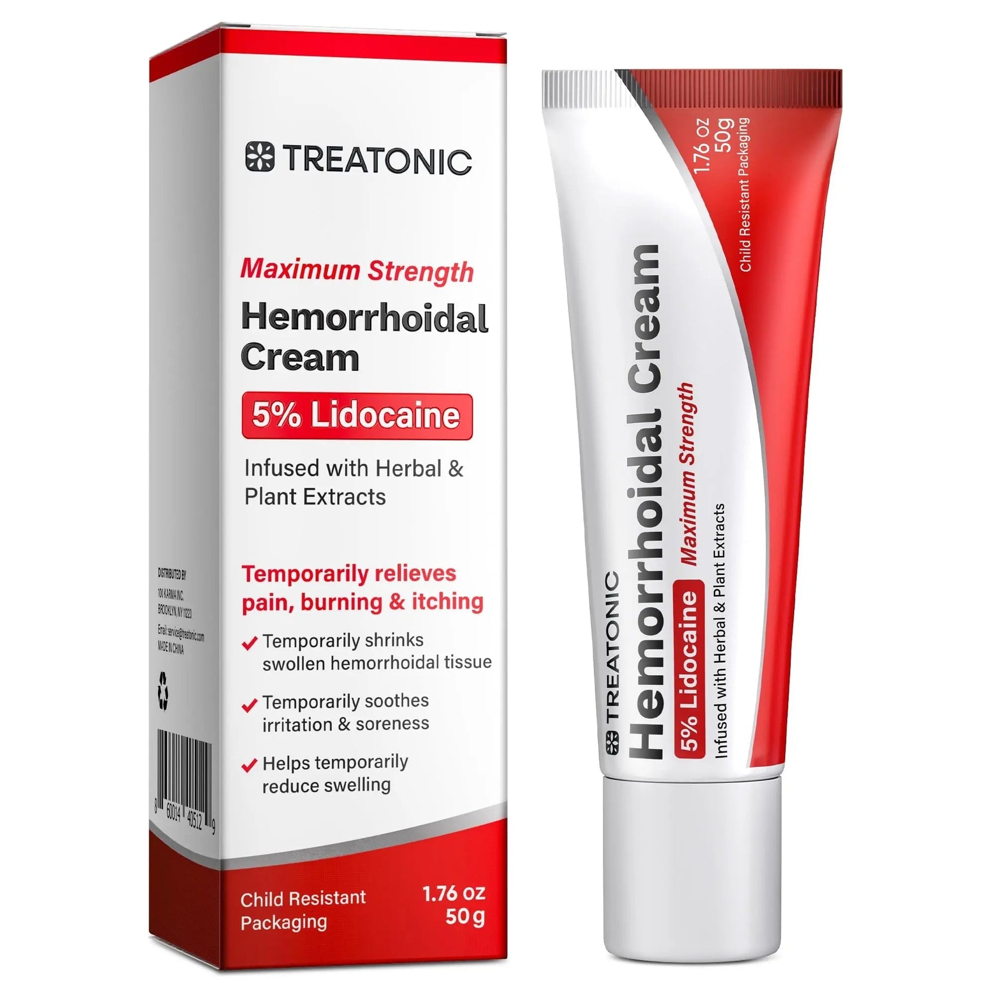 Treatonic Hemorrhoid Treatment Cream: 5% Lidocaine Hemorrhoid Cream for Numbing Relief of Pain, Burning, Itching, Discomfort, & Swelling - Fissure & Hemorrhoids - 1.76 oz - dailyvitalstore