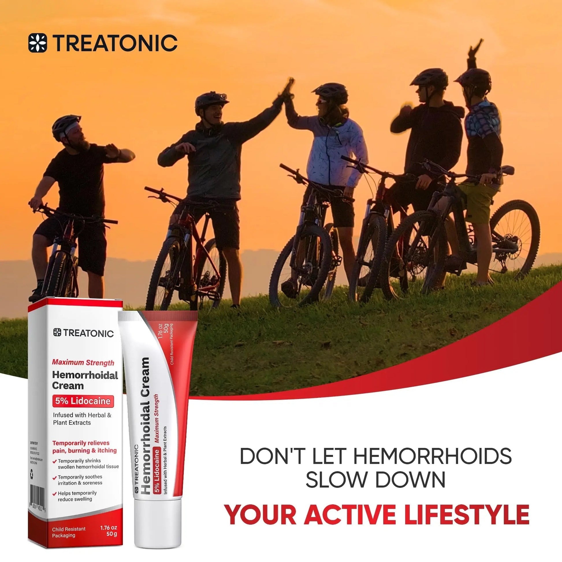 Treatonic Hemorrhoid Treatment Cream: 5% Lidocaine Hemorrhoid Cream for Numbing Relief of Pain, Burning, Itching, Discomfort, & Swelling - Fissure & Hemorrhoids - 1.76 oz - dailyvitalstore