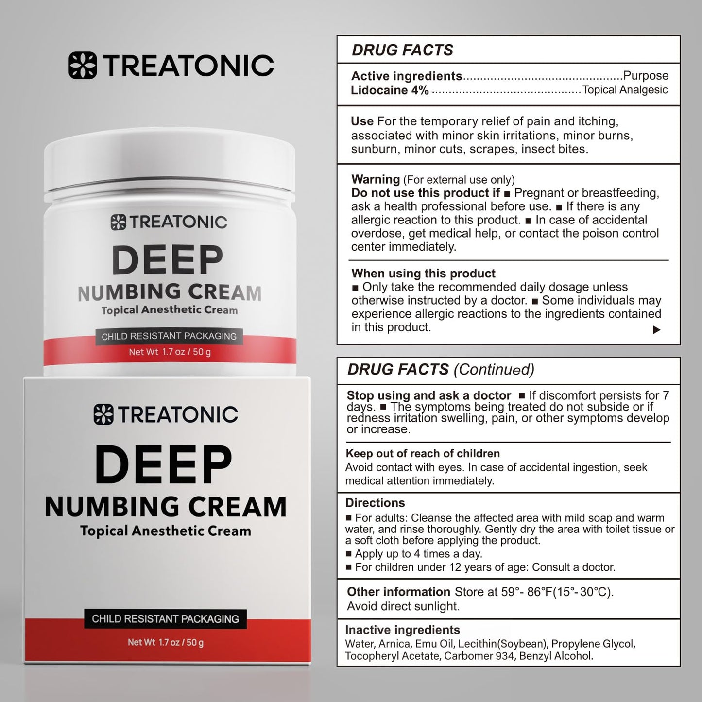 Treatonic Maximum Strength Numbing Cream: Numbing Cream for Discomfort, Burn, Itch & Pain Relief - Fast-Acting, Soothing Topical Anesthetic with Menthol & Emu Oil for Hemorrhoid Treatment – 1.7oz - dailyvitalstore