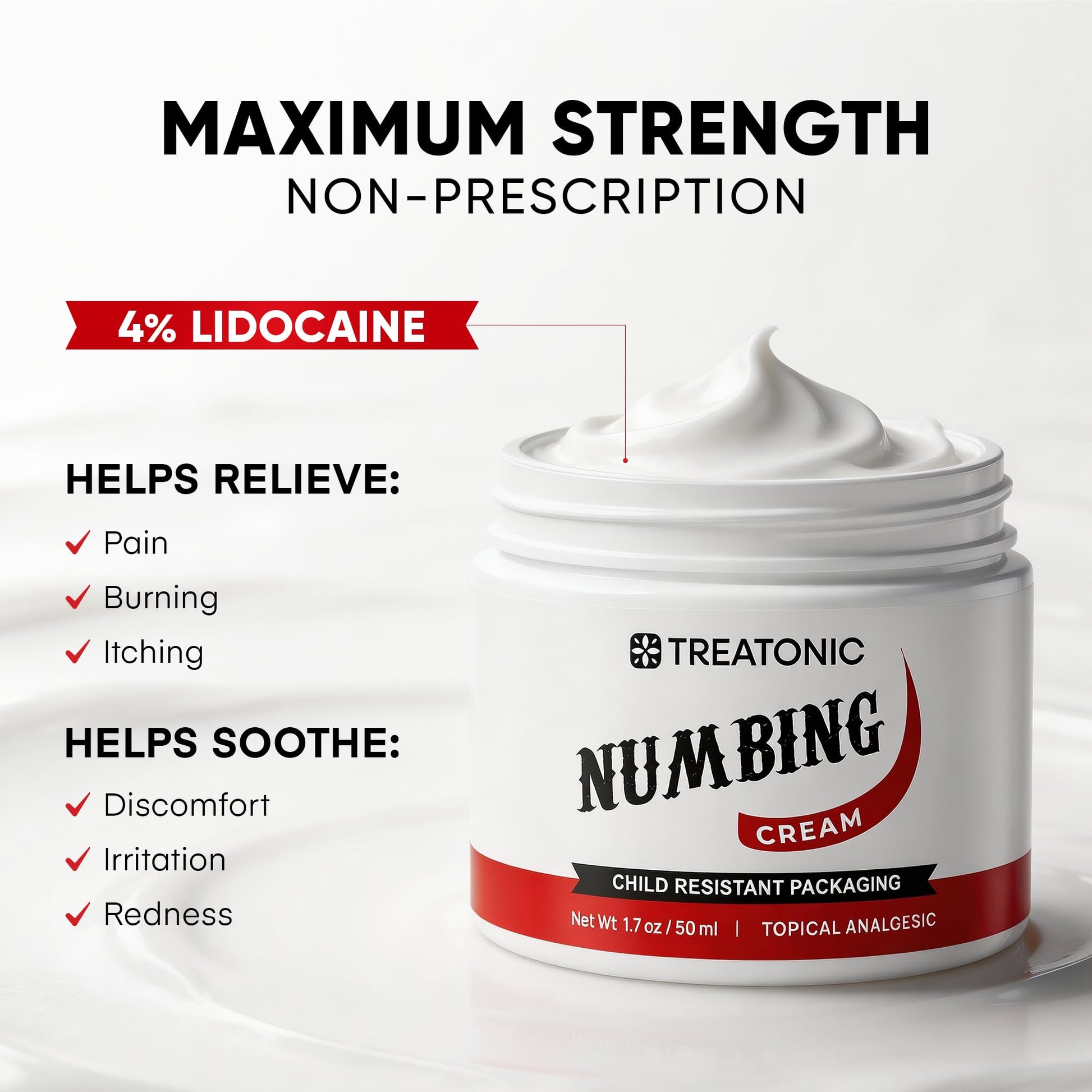Treatonic Numbing Cream: Extra Strength Numbing Cream for Discomfort, Burning, Itching, & After Sun - Maximum Strength Topical Anesthetic with Menthol & Emu Oil for Toes Feet Hands Legs Arms – 1.7oz - dailyvitalstore
