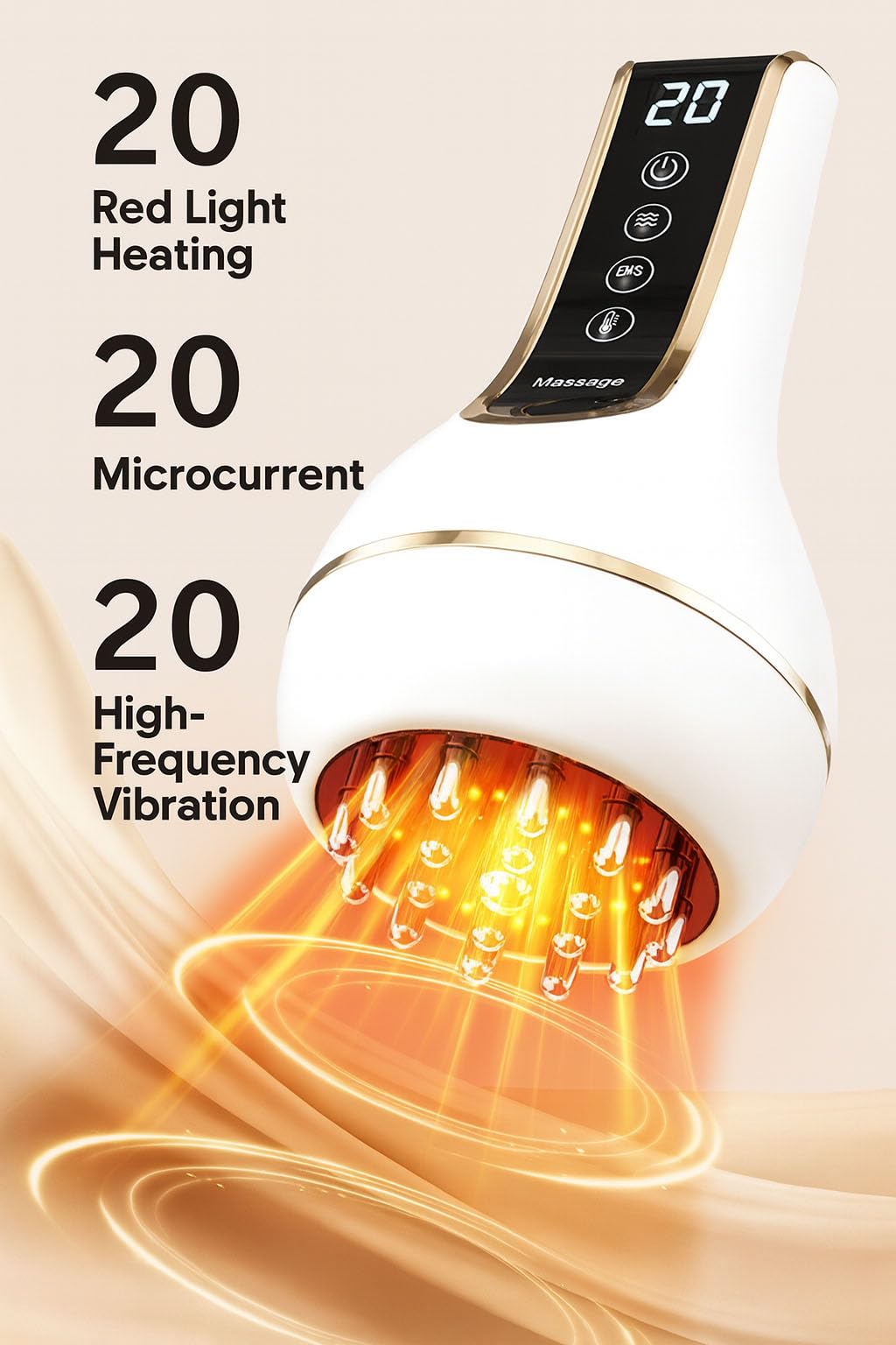 Treayes Lymphatic Drainage Massager & Anti Cellulite Massage Tool – 20-Level Heat, Microcurrent & Vibration, Ergonomic Rechargeable Design for Legs, Arms, Waist & Belly - dailyvitalstore