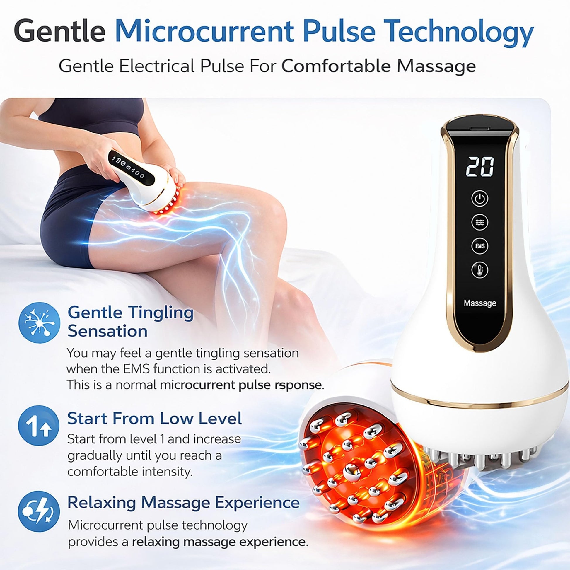 Treayes Lymphatic Drainage Massager & Anti Cellulite Massage Tool – 20-Level Heat, Microcurrent & Vibration, Ergonomic Rechargeable Design for Legs, Arms, Waist & Belly - dailyvitalstore
