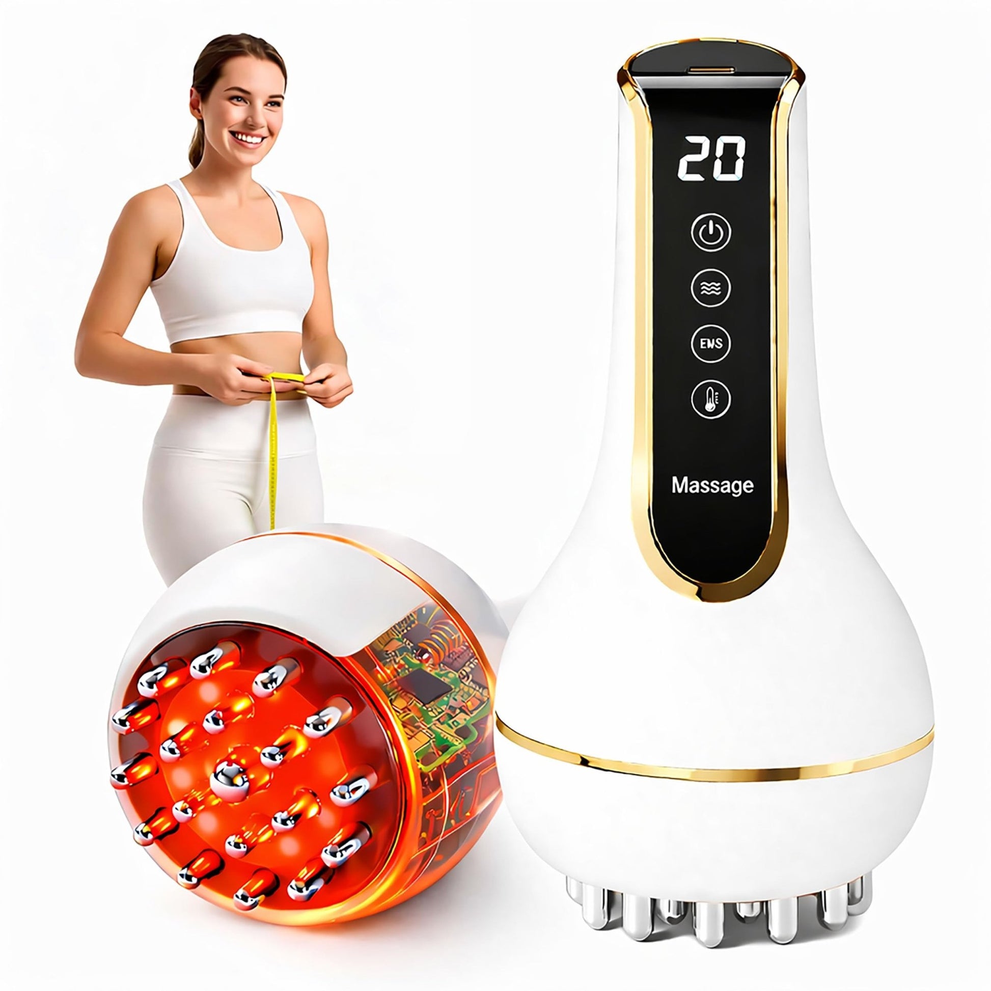 Treayes Lymphatic Drainage Massager & Anti Cellulite Massage Tool – 20-Level Heat, Microcurrent & Vibration, Ergonomic Rechargeable Design for Legs, Arms, Waist & Belly - dailyvitalstore