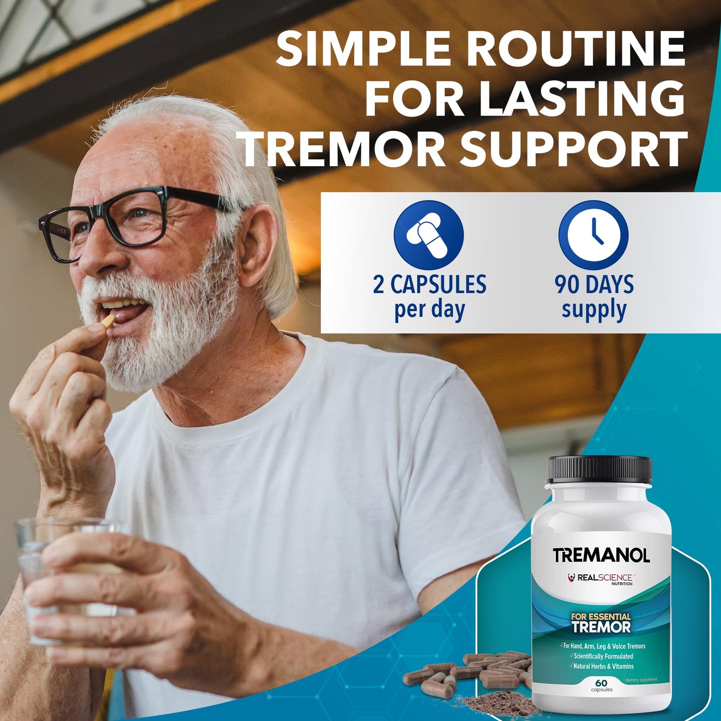 Tremanol Natural Aid Herbal Supplement – Includes Vitamin B2 & B12, Passionflower & Skullcap – 60 Caps (Pack of 3) – Made in USA - dailyvitalstore