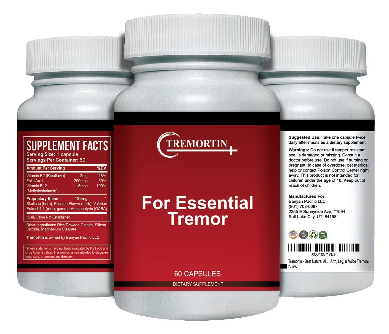 Tremortin – Natural Essential Tremor Herbal Supplement - Offers Relief for Shaky Hands, Arm, Leg and Voice Tremors (60 Capsules) - dailyvitalstore