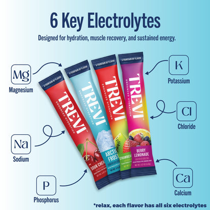 TREVI™ Everyday Sugar Free Electrolytes - Essential Drink Mix Hydration Powder Packets - 20 Count - Favorites Variety Pack - Sour Cherry, Strawberry Kiwi, Berry Lemonade, Arctic Frost - dailyvitalstore